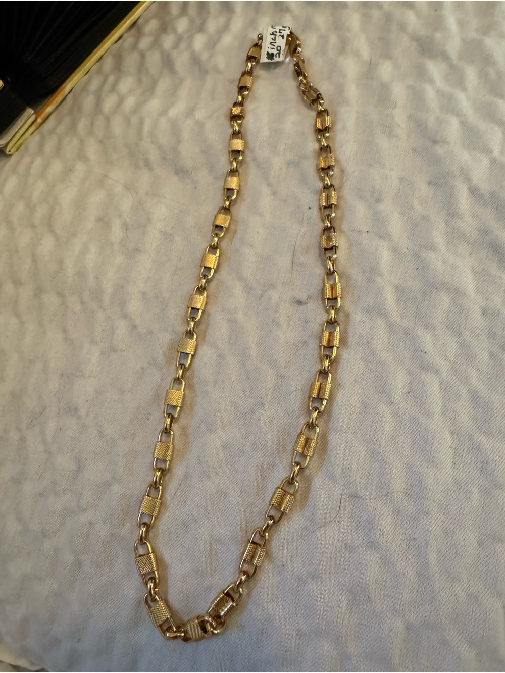 Gold Link Chain Necklace 18-20 inch Textured Rectangle Links rhodium will n turn